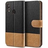 BEZ Hülle für Huawei P20 Lite Hülle, Handyhülle Kompatibel für Huawei P20 Lite, Handytasche Schutzhülle Tasche Case [Stoff und PU Leder] mit Kreditkartenhaltern, Schwarz