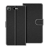 COODIO Handyhülle für Sony Xperia XZ1 Compact Handy Hülle, Sony Xperia XZ1 Compact Hülle Leder Handytasche für Sony Xperia XZ1 Compact Klapphülle Tasche, Schwarz