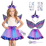 PASLFC Einhorn Kostüm kinder mädchen,4 Stück Einhorn Kostüm set mädchen prinzessin,Unicorn Cosplay,Einhorn Cosplay,Unicorn Kostüme,Karneval Kostüm Kinder Einhorn für Mädchen im Alter von 3 4 5 6 7 8