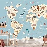 Kidsmood - Selbstklebende Tapete für Kinderzimmer, Fototapete mit Tieren aus aller Welt, Ideale Kinderzimmer Deko für Mädchen und Jungen, Schadstofffreie Vliestapete in lebendigen Farben, 208x220 cm