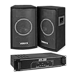 Vonyx Lautsprecher SL6 - PA Anlage Komplettset, 500 Watt Musik Anlage, DJ Boxen Set, Lautsprecher mit Verstärker und Kabel, Lautsprecherset, Soundanlage, Musik Boxen, PA Komplett Set - Schwarz