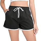 riemot Badeshorts Damen Schnelltrocknend Kurze Sporthose Trainingshose Yogahose Sommer Badehose Atmungsaktiv Schwimmshorts UV Schutz Strandshorts Boardshorts Mit Tasche und Gummizug,Schwarz,M