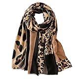 KRUIHAN Leopardenmuster Damen Schal Winterschal - Pashmina Seidenschal,Umhangtuch Weich,Elegant Lange Hochzeit Party Zubehör,Geschenke für Frauen (Stil A-Braun)