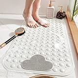 Rutschfeste Badematte Duschmatten mit Fußmassage, umweltfreundliches PVC, Anti-Schimmel, Badezimmer, Badewannenmatte, Bodenmassage, Badezimmermatte mit Saugnäpfen und Ablaufloch, Weiß, 40 x 70 cm