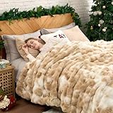 Cozy Bliss Überwurfdecke aus Kunstfell, Queen-Size-Größe, flauschig, weich, Plüsch, dicke Blasen-Decke für Bett, Couch, Schlafzimmer, Wohnzimmer, 228 x 228 cm, Batik-Beige