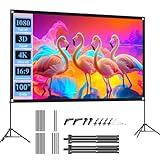 VISULAPEX 100” Beamer Leinwand mit Stativ, 16:9 4K HD Projektor Leinwand Tragbar, Faltbare leinwand Beamer mit Tragetasch für Heimkino Gartenkino Theater Nächte
