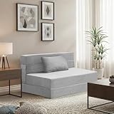 UMBFUN Doppelte Schlafsofa 100 x 203 cm - Faltbare Schlafcouch Gästematratze für 2 - Schlaffunktion, Bettcouch für Wohnzimmer Schlafzimmer mit Memory Schaum & Kissen, Bodensessel Waschbar Set Hellgrau