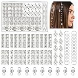 Kieswan 100 Stück Dreadlocks Schmuck Wikinger Haarschmuck Silber, Metall Haarringe für Zöpfe, Verstellbar Cuffs Haarperlen Haarspiralen für Braids Zubehör Dekoration
