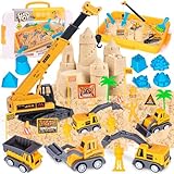 Thedttoy Kinetischer Sand Baustelle, Sand Baustellen Koffer Spielsand mit 2KG Knetsand, Kranspielzeug, Aufziehauto & Sandformen, Sensorisch Sandspielzeug Zaubersand Geschenk für Kinder Junge Mädchen