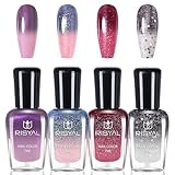 Farbwechselnder Nagellack Set - 4 Farben Temperaturgesteuerter Mit Glitzer - Rot, Schwarz, Rosa, Lila - Color Change Nail Polish für Nail Art, Kein UV (Bunt A)