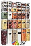 RAZCC Luftdichte Frischhaltedosen – BPA-freie Müsli- und Trocken-Frischhaltedosen, Set mit 36 Stück, für Zucker, Mehl, Snacks, Backzubehör, mit Kreidetafel-Etikett