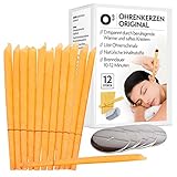 OHRENKERZEN ZUR REINIGUNG, 12 Ohrkerzen aus natürlichem Bienenwachs, Inklusive 6x Tropfdeckchen, Zum Entspannen und Reinigen, Premium Qualität mit Sicherheitsfilter und deutscher Anleitung