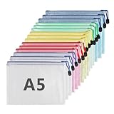 15 Stück Dokumententasche mit Reißverschluss A5, Wasserdichte Bunte Document Case, Datei Tasche Kunststoff für Dokumente, Quittung, Papier, Schule, Prüfungsblatt, Kosmetik, Reise (5 Farben)