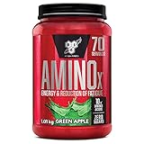 BSN Amino X BCAA Pulver, Zuckerfrei Aminosäuren Komplex Hochdosiert mit Vitamin D, Vitamin B6, Arginin, Taurin und Alanin, Green Apple, 70 Portionen, 1kg