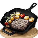 KAISERTAL Grillpfanne emailliert - 27cm Premium Grillpfanne Gusseisen. Die Gusspfanne ist Induktionsgeeignet, Voreingebrannt und Backofengeeignet. Inkl. Rezeptbuch
