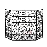 BQFDHFSF Kaminschirmschutz, Kaminschutz, 3-teilig, zusammenklappbar, Schmiedeeisen, großer Schirm, dekorative Netzabdeckung, massiver Kaminzaun, Stahl-Funkenschutz, Kaminpaneele, Gold/Schwarz