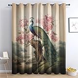Generisch Vorhänge Hübscher Vogel Pfau, Vorhang Blickdicht mit Ösen, Verdunklungsvorhänge Thermovorhang Fenster Gardinen Schlafzimmer Wohnzimmer, Blackout Curtain, 2er Set H 200 x B 140 cm - Q&396