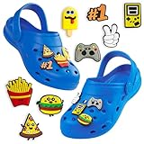 CityComfort Clogs Kinder, Gartenschuhe Badeschuhe Jungen mit abnehmbaren Anhängern (Blau, 31/32 EU)