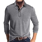 UHouse Poloshirt Herren Langarm Shirt Basic Baumwolle Langarmshirt mit Knopfleiste Mode Longsleeve Polohemd mit Brusttasche Leichte Sommershirt Regular Fit Polo Shirt Deals of The Day Grau L