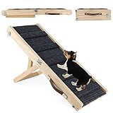 Sbayool Hunderampe für Kleine Hunde und älteren, Katzen Rampe Hundetreppe 4 Höhenverstellbare von 25CM bis 48CM mit Rutschfester Trittmatte, Hölzerne Haustierrampe Klappbar für Bett Oder Sofa