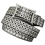 EVERBLTING Gürtel mit drei Nieten, echtes Leder, Punk-Gürtel, Y2K, Gothic, Herren, schwarz, drei Löcher, schwarze Nietengürtel für Damen, Schwarz, Fit Waist: 34'-38'