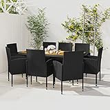 VACARX 9-teiliges Outdoor-Esszimmer-Set, Polyrattan, Schwarz, Artikelfarbe