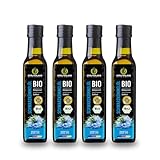 Kräuterland Bio Schwarzkümmelöl 4x250ml (1Liter), gefiltert, schonend kaltgepresst, vegan - reich an Thymochinon - Frischegarantie: täglich mühlenfrisch direkt von unserer hessischen Ölmühle