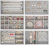 SaiXuan 6-teiliges Schmucktablett-Set, Schmuck Organizer für Schmuckaufbewahrung Schublade & Schminktisch, Ringe, Ohrringe, Halsketten, Armbänder, Schmucktablett Samt (Hellgrau)