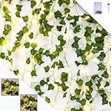Lecone 2 Stück LED Lichterkette Efeu Künstlich, 2M Fake Efeu Girlande mit 40 LED-Licht Batterie, Lichterkette mit Blättern und USB, Efeu Künstlich mit Lichterkette, für Innenberei,Hochzeit,Party Deko
