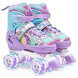 OLYSPM Rollschuhe Kinder Rollschuhe Verstellbar Rollschuhe Damen,LED Rollschuhe und 4 Größen verstellbar,Rollschuhe mit Aufbewahrungstasche für Mädchen,Jungen und Anfänger(Lila)