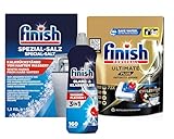 Finish Ultimate Plus Infinity Shine Spülmaschinentabs, 73 Caps für makellosen Glanz + 1,2 kg Spezial-Salz + 800 ml Glanz & Klarspüler