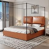 Bladez Luxuriöses Lederbett – Modernes Doppelbettgestell mit 2 weichen Lederkissen, stabilem Metallrahmen & 4 abnehmbaren Füßen, Polsterbett ohne Boxspring erforderlich (Brown, 180 * 200)