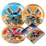 BACH AND BOOZY Monster Trucks Geburtstagsdekoration Monster Trucks Partyzubehör Party Teller und Servietten Geburtstagsgirlande
