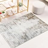 Famibay Teppich Wohnzimmer Schlafzimmer Beige Braun Teppich Waschbar Klein Modern Wohnzimmerteppich Kurzflor Abstrakt Bettvorleger 60x90cm für Küche Flur Eingang Haustür