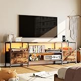 TV Schrank mit Steckdosen, Lowboard für Fernseher bis zu 70 Zoll, Fernsehtisch mit RGB-LED-Leuchten, Fernsehschrank mit 4 Schubladen, 4 Offenen Fächern,160x40x63 cm, Stahlgestell (Dunkelbraun)