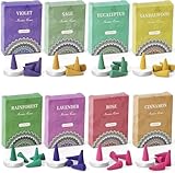 LA BELLEFÉE Räucherkegel Set,120st, Gemischte Düfte Räucherkerze mit Räucherstäbchenhalter, Rose, Salbei, Lavendel, Veilchen, Zimt, Eukalyptus, Sandelholz, Regenwald