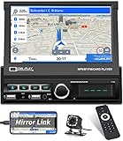 Hikity Autoradio 1 Din mit 7 Zoll Motorisierte Bildschirme, Auto Radio mit Bluetooth Freisprecheinrichtung/Rückfahrkamera, Auto Radio Touch Display mit USB TF AUX-IN Mirror Link(für Android/IOS)