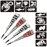 Naturic 4x Henna Tattoo, Temporäre Tattoo + 11x Henna Tattoo Schablone, Temporäre Mehndi Tattoos, Natürliche Kegel, Tattoo sticker, Temporäre Tätowierung Schwarz, Cherry Rot