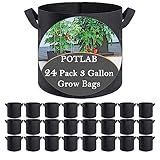 POTLAB Pflanzsack 11L Stofftopf 11L mit Tragegriff - 24 Stück, Wiederverwendbare Pflanzensäcke für Kartoffeln, Tomaten, Erdbeeren, Atmungsaktiv & Drainage, Grow Bag, Pflanztaschen für Draußen.