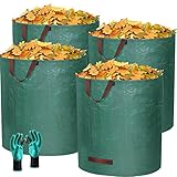 Gartensack 272l Gartenabfallsack 4Pack, Faltbar Gartensack Selbstaufstellend mit 4 Griffe Wiederverwendbare und Stabile Laubsack für Gartenabfälle Laub Rasen Pflanz Grünschnitt(4er-Pack)