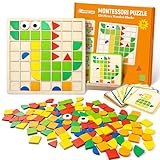 Tangram Kinder, Commodum Geometrische Formen Holzpuzzles, Kinder Puzzle mit Holz klötzen, Montessori Spielzeug Puzzle mit 120 geometrischen Formen, 20 Designkarten, Pädagogisches Spielzeug Kinder 3+