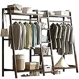 Bambus-Kleiderstange mit oberer Ablage, freistehend, Kleiderständer mit Kleiderstange und Schuhregal, offener Kleiderschrank, Aufbewahrung, Organizer für Schlafzimmer, Flur