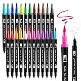 Thboxes 24 Farben Dual Brush Pen Set, Filzstifte Dicke und Dünne Pinselstifte Wasserbasierte Marker Kalligraphie Malstifte Handlettering Fineliner Aquarell Stifte Für Kinder Erwachsen Zeichnen DIY