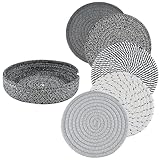 Topf Untersetzer Set, 5 Stück Topfuntersetzer platzset rund, Baumwolle Waschbar Matte Heißer Topf Halter Platzdeckchen, 5 Farben Topflappen Isolierte Platzsets für Töpfe, Pfannen und Teller,18cm