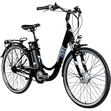 Zündapp Green 3.7 E Bike Damen 26 Zoll Elektrofahrrad mit Rücktrittbremse Fahrrad Elektro Hollandrad mit tiefem Einstieg City Ebike Damenfahrrad Citybike (schwarz/blau, 46 cm)