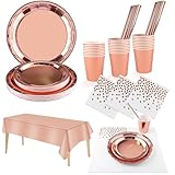 ZEEREE Geburtstagsgeschirr, 121-teilig, Partygeschirr mit Tasse, Serviette, Papier, Strohhalm, Teller, Tassen, Servietten, Thema, Rosa, Gold, Geburtstagsdekoration für Mädchen (24 Gäste)