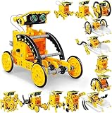 Solar Roboter Spielzeug,12-in-1 Solar Robot Kit,Spielzeug Solar Roboter, Konstruktionsspielzeug Bausatz, für Weihnachten Geburtstag Ostern Geschenke (Gelb)