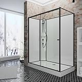 Schulte Fertigdusche Komplettdusche 120 x 90 cm Duschtempel Ibiza, 5 mm Sicherheits-Glas, Profile Mattschwarz, Duschsystem Mattschwarz, Rückwände weiß, Duschwanne weiß