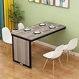 Massivholztisch zur Wandmontage, mit wandelbarer Stange und multifunktionalem Design, ideal für Küche, Esszimmer, Werkbank und Schreibtisch, inklusive Zubehör, Schwarz, 80 x 50 x 75 cm