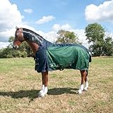 Brama-West Winterdecke Pferd 200g Montana - Turnout 1200D - Outdoordecke Gefüttert - Wasserdicht - Winddicht - Navy/Grün